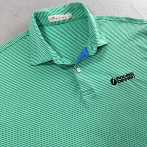 Peter Millar Polo Shirt Mens M Green Featherweight Striped Golf Top UPF 50+